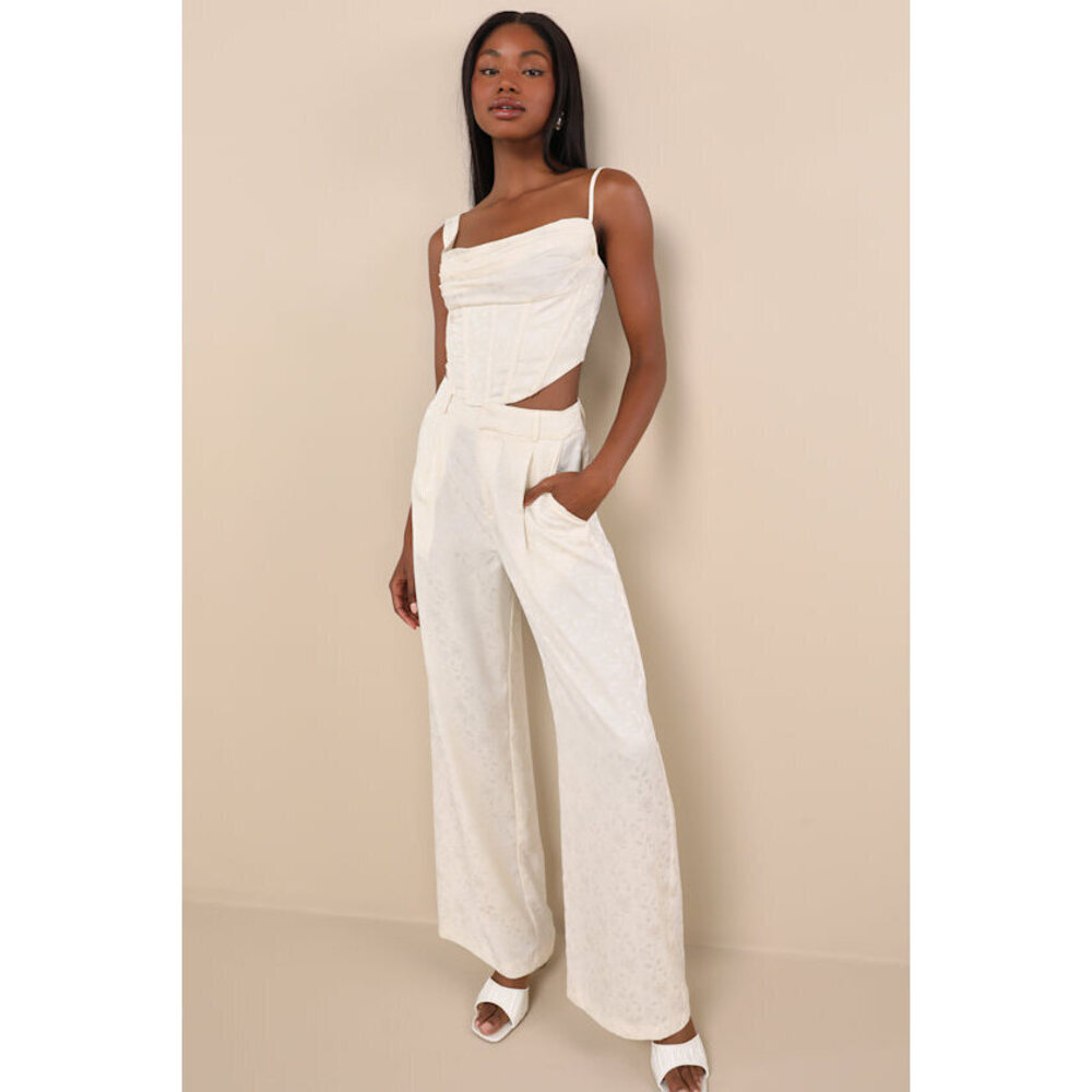 Lulus Karee Ivory Satin High-rise Trousers White - Size XS